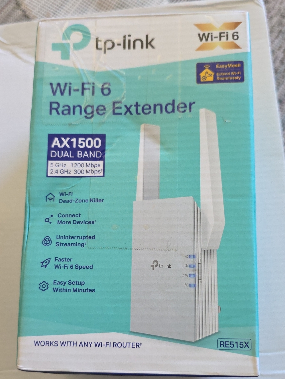 TP-Link Wi‑Fi 6 AX1500 Dual‑Band Range Extender in White